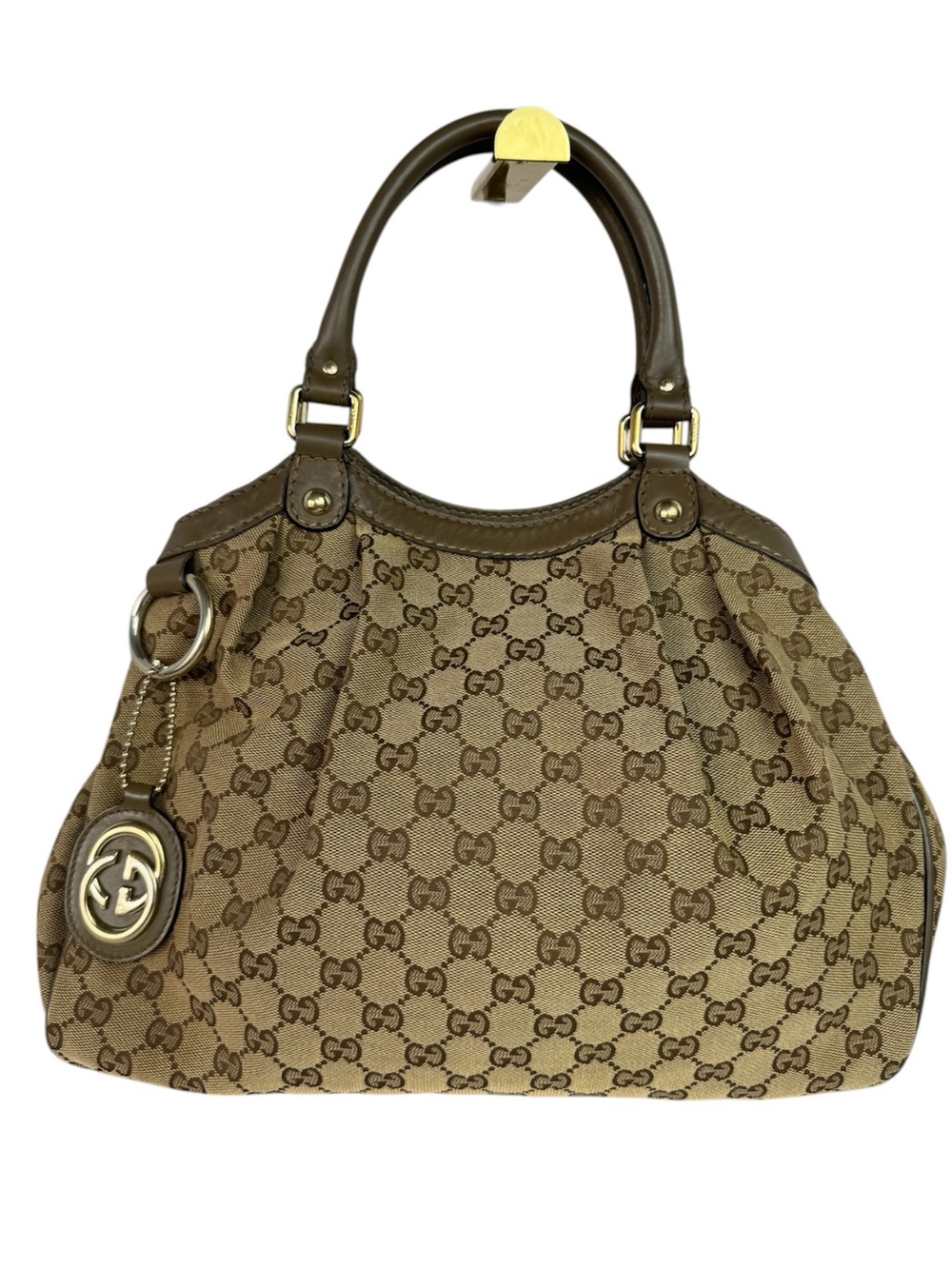 Gucci Brown GG Canvas Shoulder Bag with Gold-Tone Charm